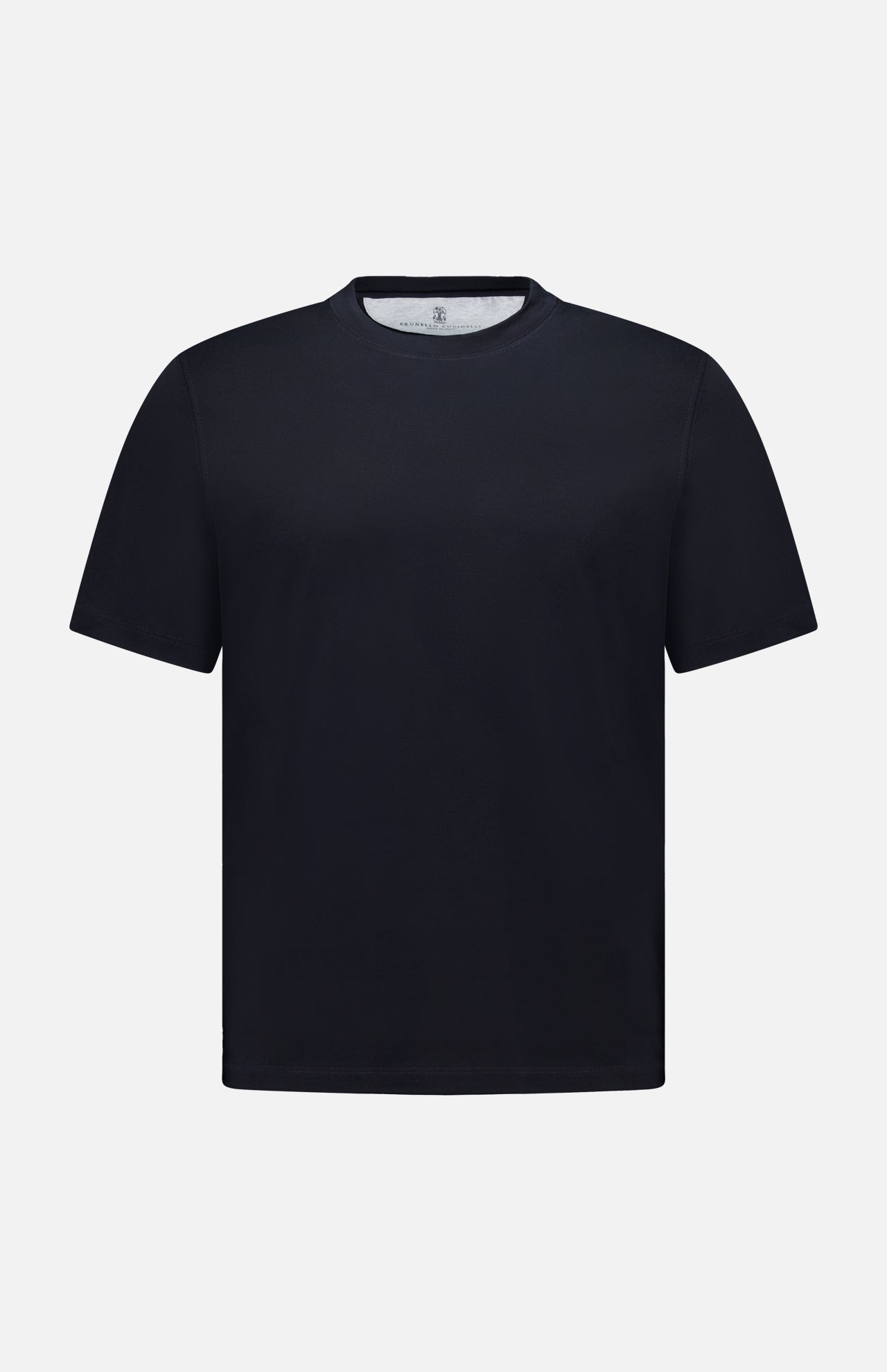 The BRUNELLO CUCINELLI Cotton Crewneck T-Shirt is shown from the front against a white background. This plain black, short-sleeve t-shirt is made of cotton and features a classic crew neckline and a regular fit, with no visible logos or patterns.