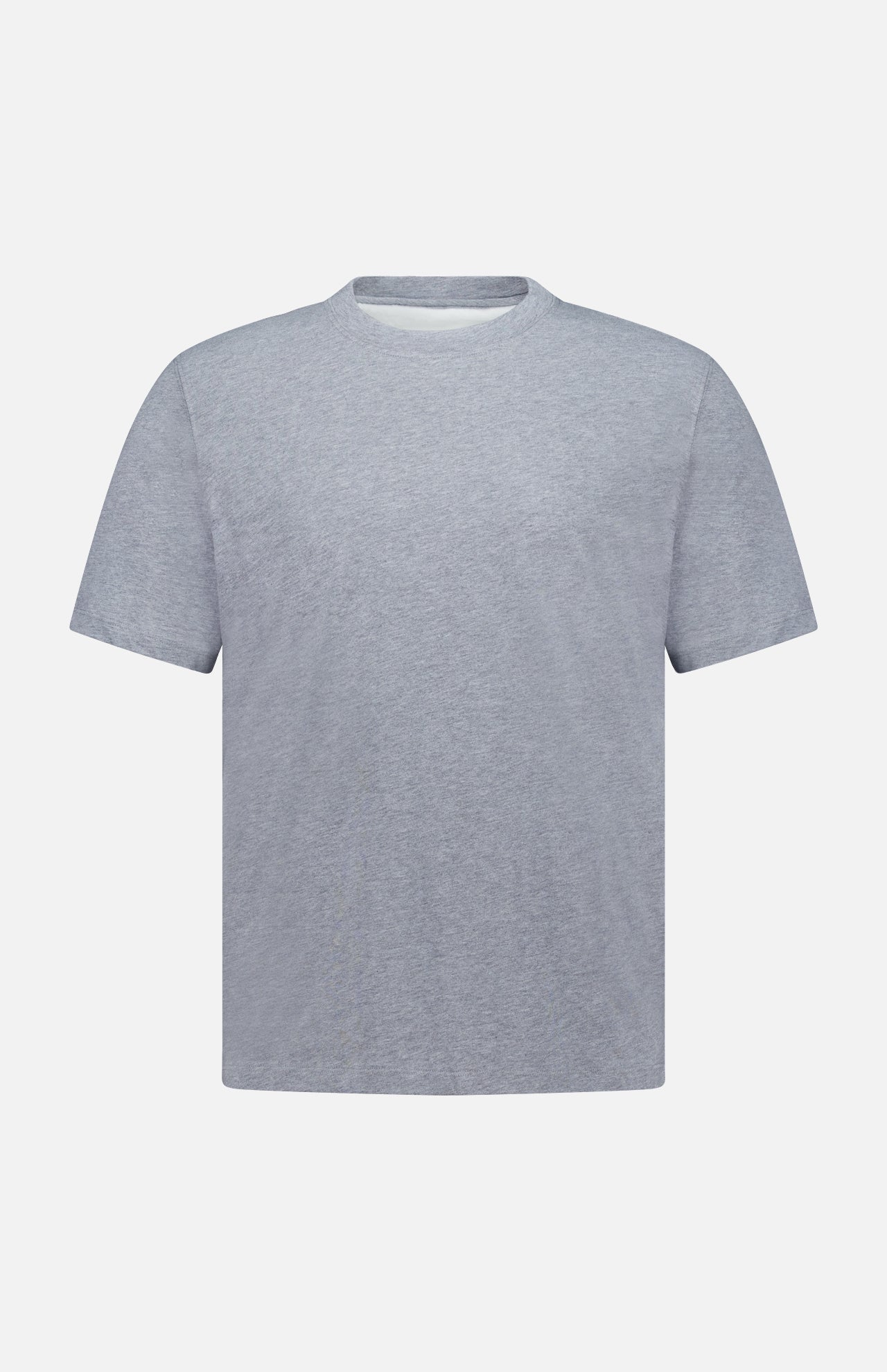 A slim fit Cotton Crewneck T-Shirt by BRUNELLO CUCINELLI, made in Italy and featuring short sleeves in plain gray cotton, is displayed against a white background.