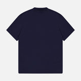 A plain, short-sleeved BRUNELLO CUCINELLI Cotton Crewneck T-Shirt in navy is displayed on a white background, shown from the back. This slim fit piece offers a modern silhouette and timeless versatility.