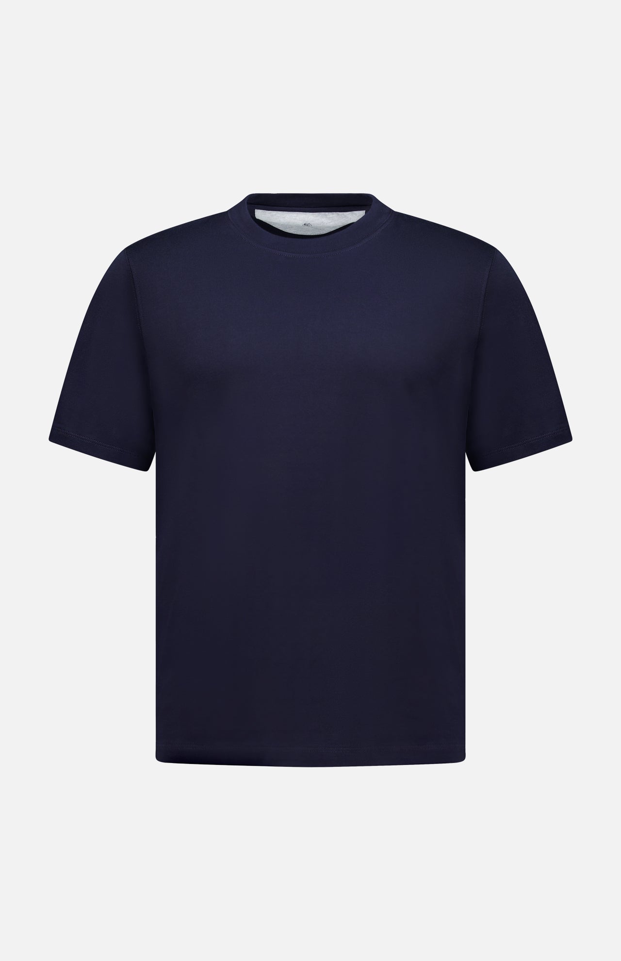 A BRUNELLO CUCINELLI Cotton Crewneck T-Shirt in dark navy blue, featuring short sleeves, is displayed on a white background.