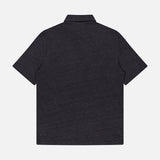 The BRUNELLO CUCINELLI Cotton Linen Short Sleeve Polo Shirt for men is shown from the back in dark grey, featuring a classic collar and plain design against a light gray background.