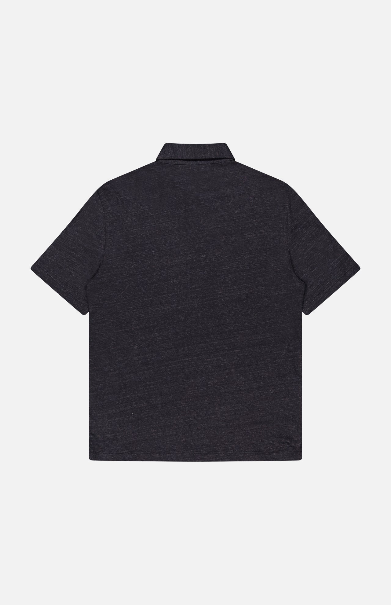 The BRUNELLO CUCINELLI Cotton Linen Short Sleeve Polo Shirt for men is shown from the back in dark grey, featuring a classic collar and plain design against a light gray background.