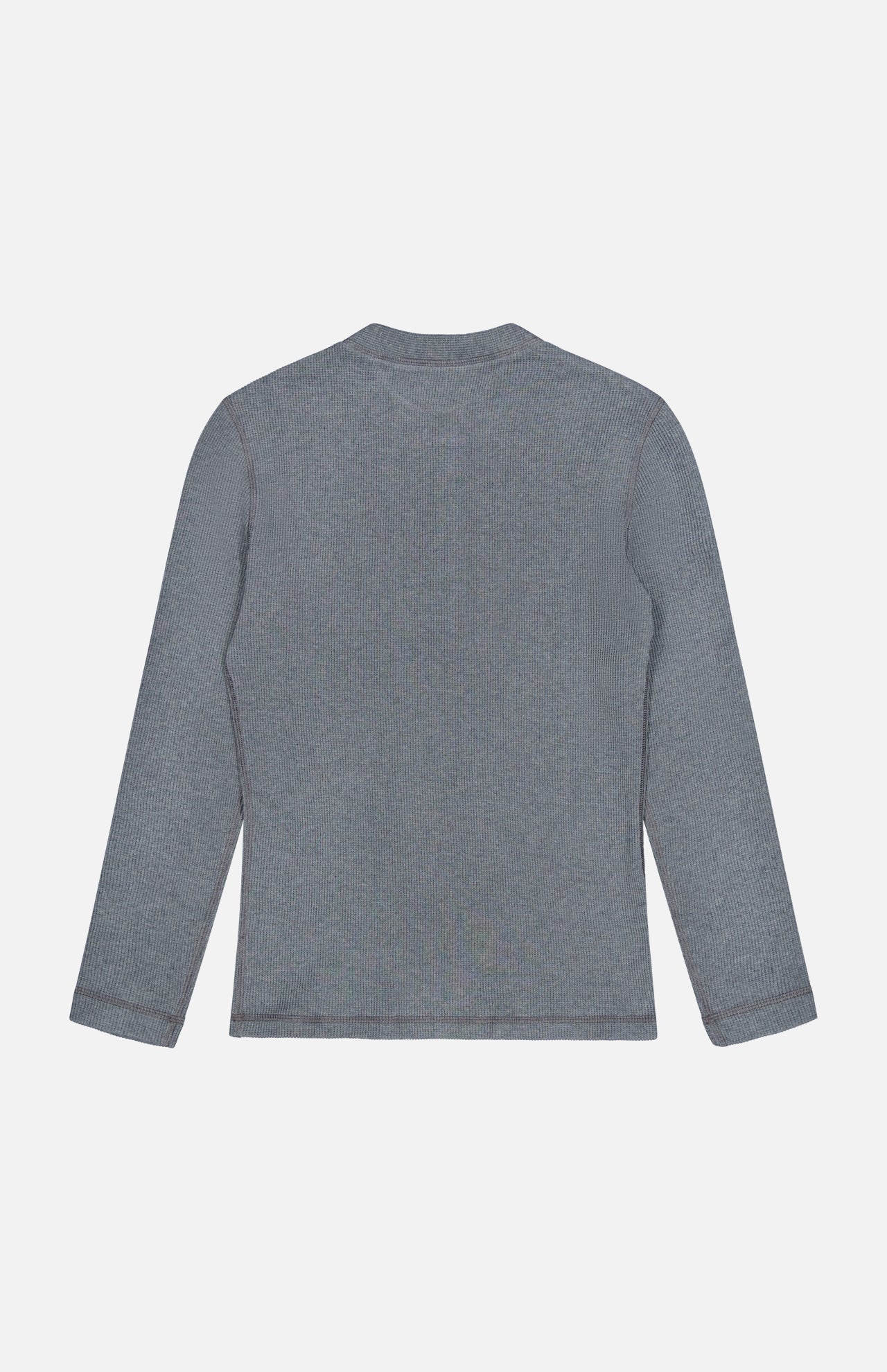 A gray BRUNELLO CUCINELLI Cotton Long Sleeve Henley T-shirt is displayed laid flat with the back facing up against a plain white background.