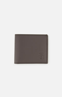 A closed BRUNELLO CUCINELLI Smooth Leather Wallet in rich brown, featuring visible stitching and a subtle embossed logo on the lower right corner, is displayed against a plain white background—exemplifying luxury organization and expert Italian craftsmanship.