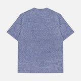 The BRUNELLO CUCINELLI Linen Cotton Double Layered T-Shirt, in heather blue with short sleeves and a classic crew neck, is displayed from the back against a light gray background.