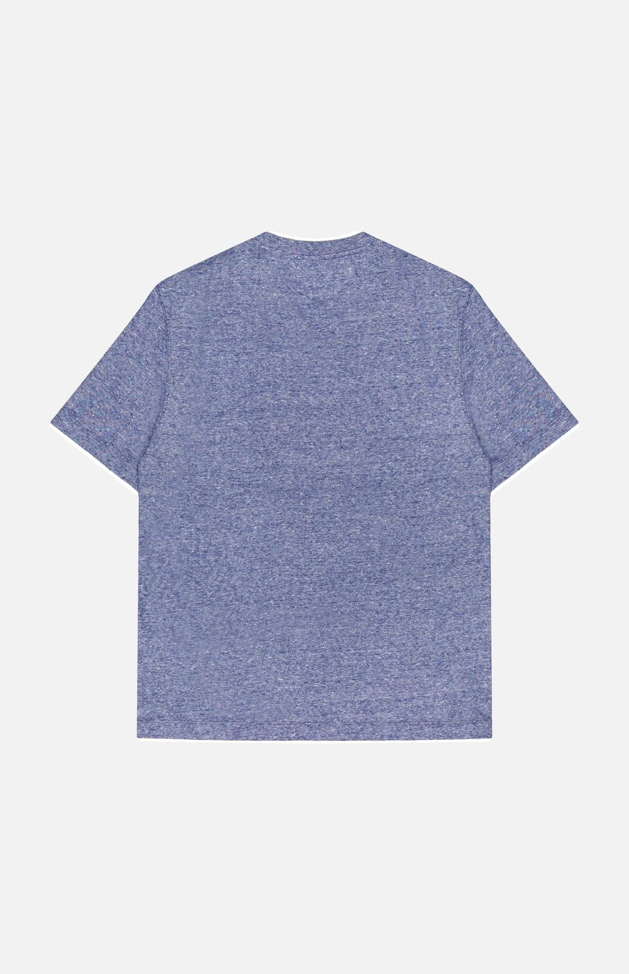 The BRUNELLO CUCINELLI Linen Cotton Double Layered T-Shirt, in heather blue with short sleeves and a classic crew neck, is displayed from the back against a light gray background.