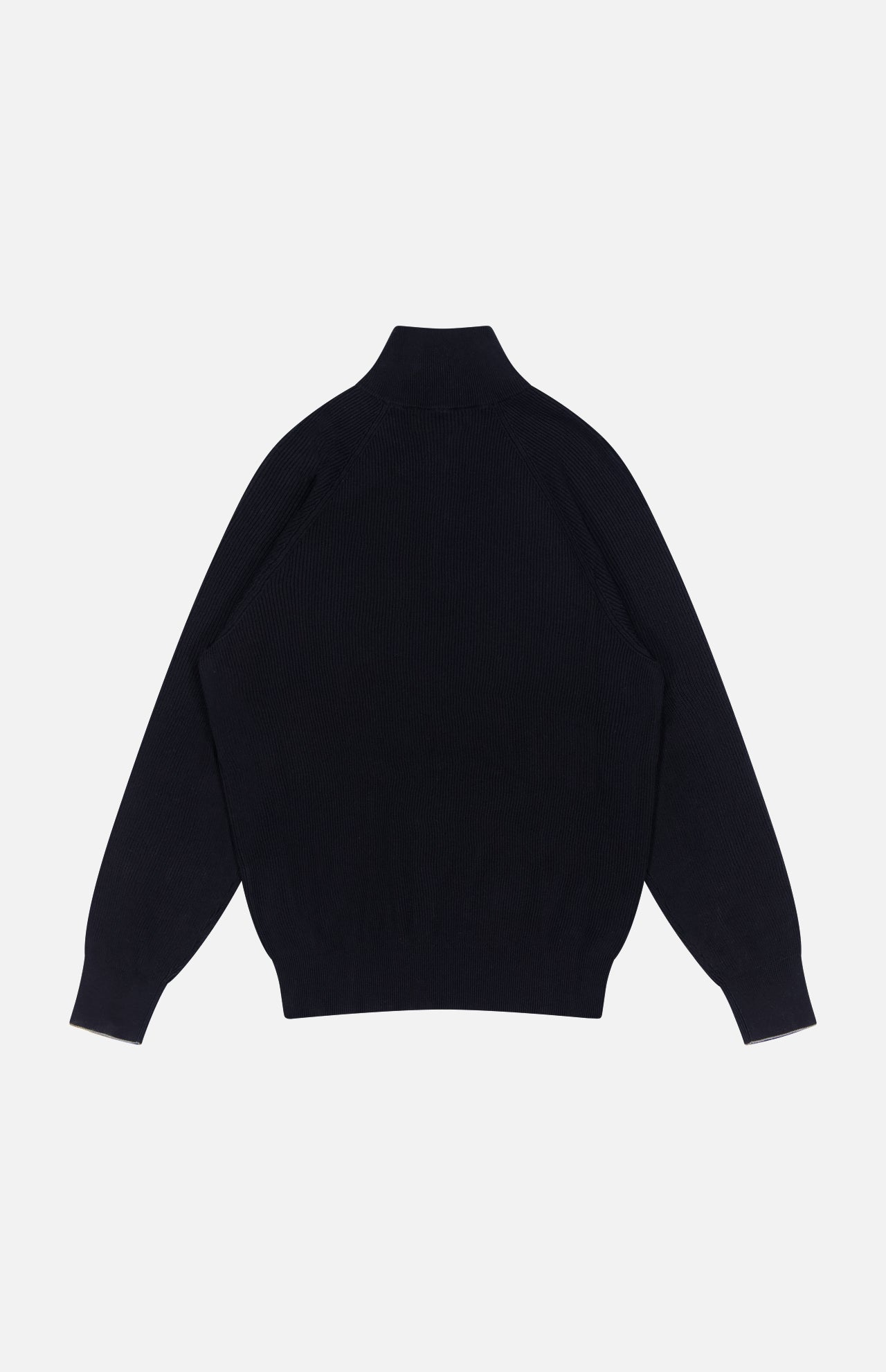 The BRUNELLO CUCINELLI Quarter Zip Pullover Sweater features a long neck and black design, crafted from lightweight cotton for all-day comfort—perfect for men’s layering and versatile style.