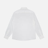 The BRUNELLO CUCINELLI Twill Melange Dress Shirt is a classic cotton-linen blend, showcased in pure white with long sleeves, a collar, and buttoned cuffs—timeless menswear style laid flat on a white background.