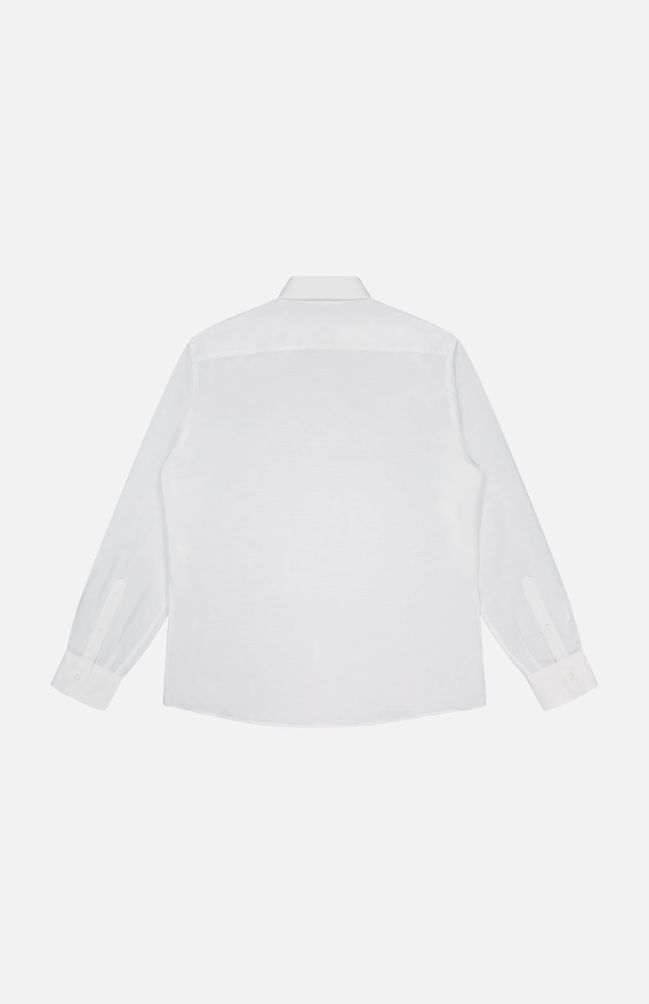 The BRUNELLO CUCINELLI Twill Melange Dress Shirt is a classic cotton-linen blend, showcased in pure white with long sleeves, a collar, and buttoned cuffs—timeless menswear style laid flat on a white background.