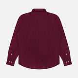 A dark maroon Snap-front Western Overshirt by BRUNELLO CUCINELLI, featuring long sleeves and button cuffs, is displayed from the back against a plain white background.