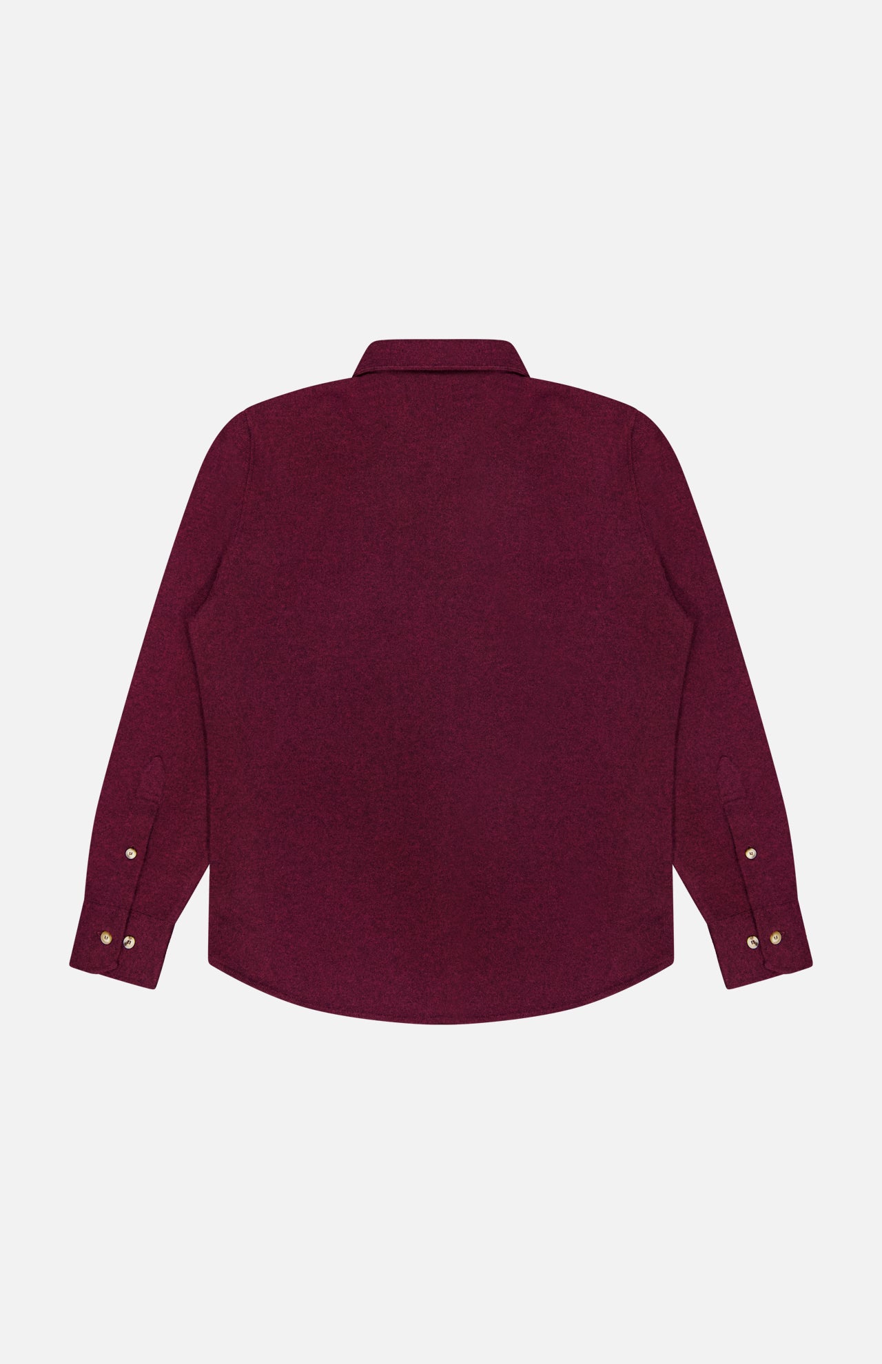 A dark maroon Snap-front Western Overshirt by BRUNELLO CUCINELLI, featuring long sleeves and button cuffs, is displayed from the back against a plain white background.