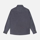 A long-sleeved BRUNELLO CUCINELLI Western Snap-front Shirt in dark grey is shown laid flat with the back facing up, featuring a simple design with buttoned cuffs and no visible patterns or embellishments.