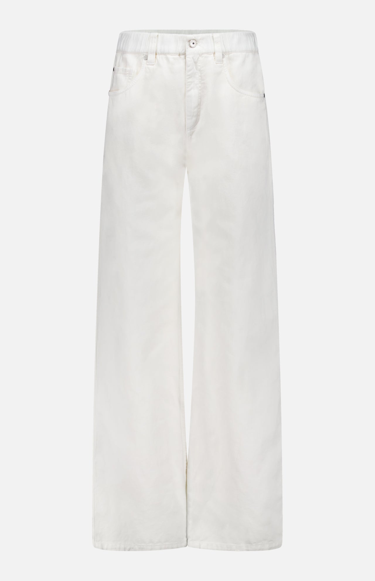 BRUNELLO CUCINELLI Piece-Dyed Cotton Pull-On Jeans feature a wide-leg silhouette, high waist, and side pockets, shown against a plain white background.