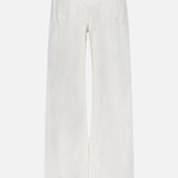 Back view of BRUNELLO CUCINELLI Piece-Dyed Cotton Pull-On Jeans, shown in white with a straight leg, elastic waistband, and two back pockets, displayed against a plain white background.