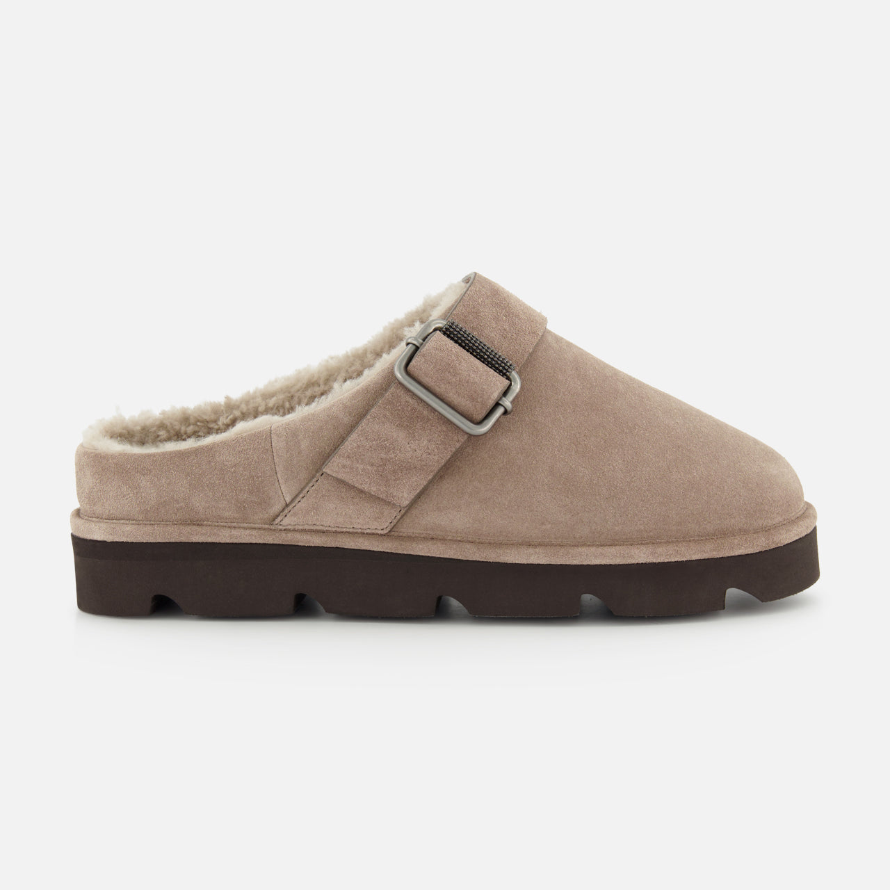 Shiny Detail & Shearling Lined Suede Slipper (14720164725099)