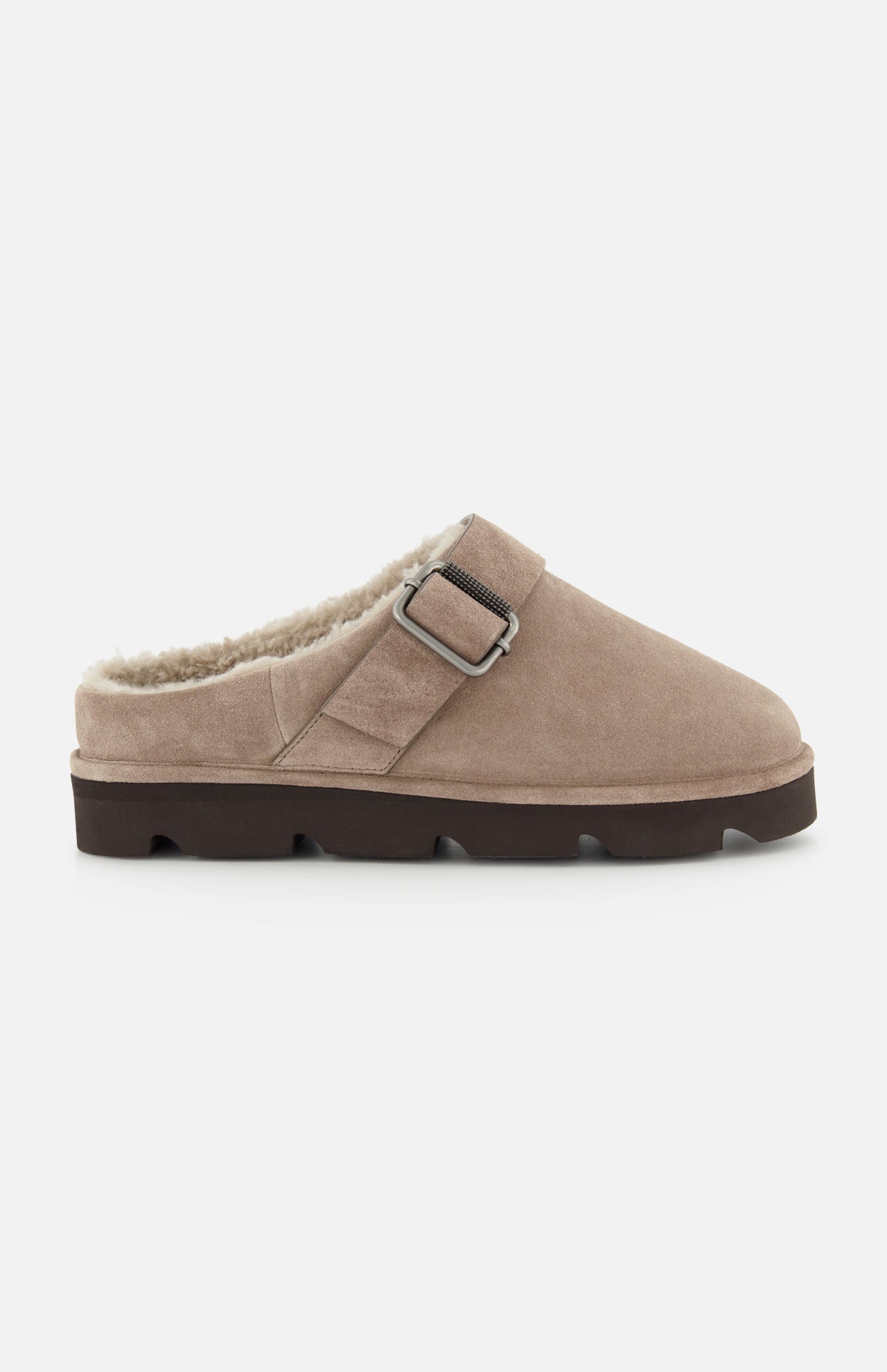 Shiny Detail & Shearling Lined Suede Slipper (14720164725099)