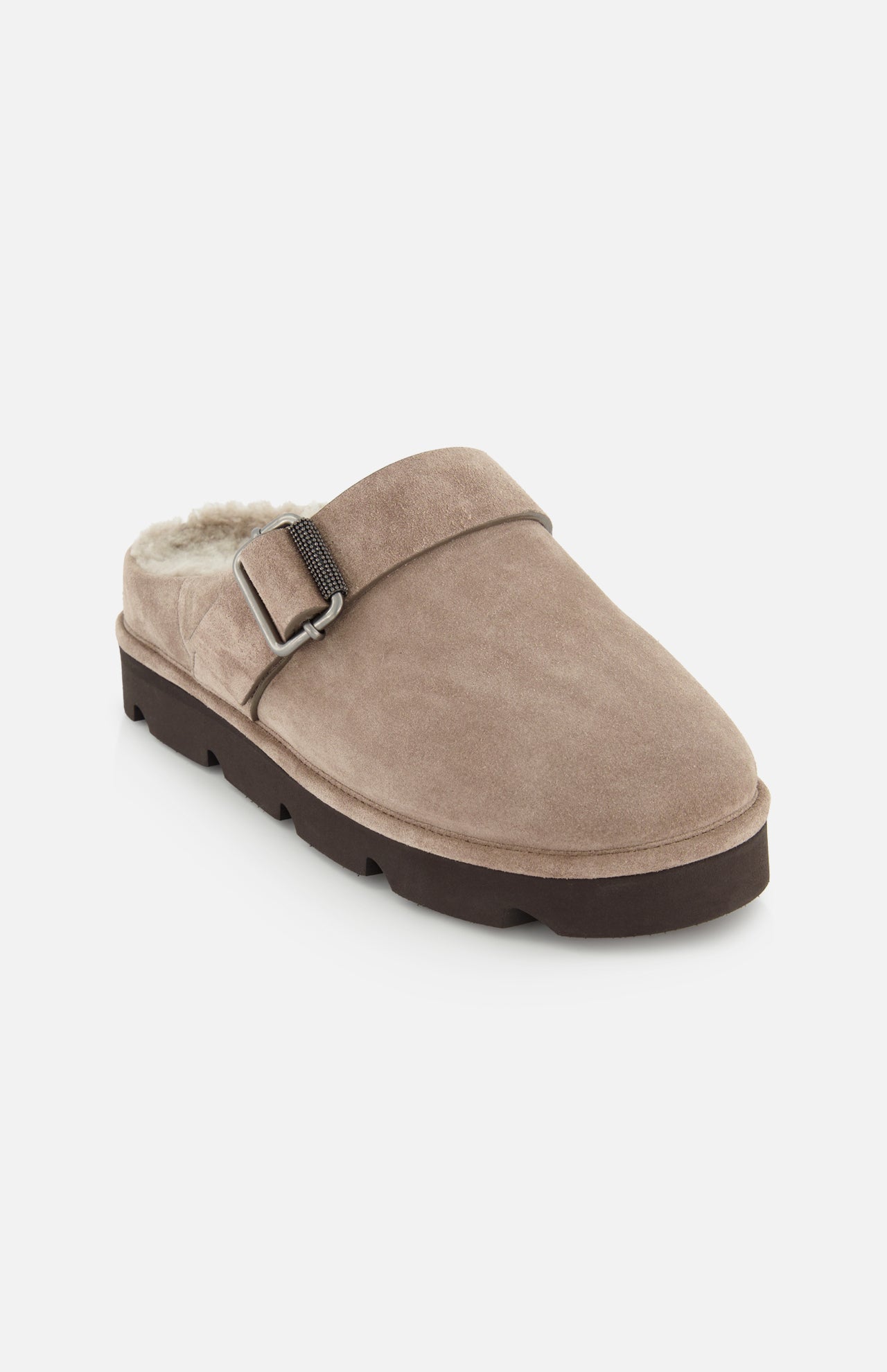 Shiny Detail & Shearling Lined Suede Slipper (14720164725099)