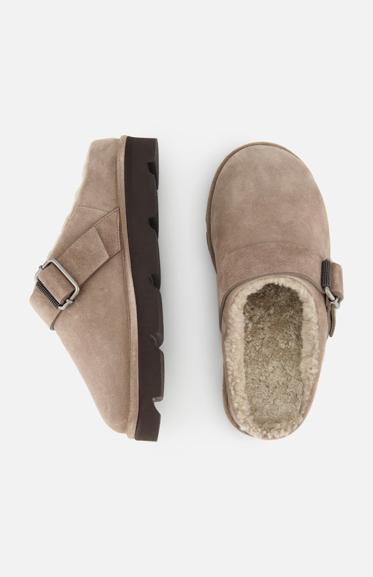 Shiny Detail & Shearling Lined Suede Slipper (14720164725099)
