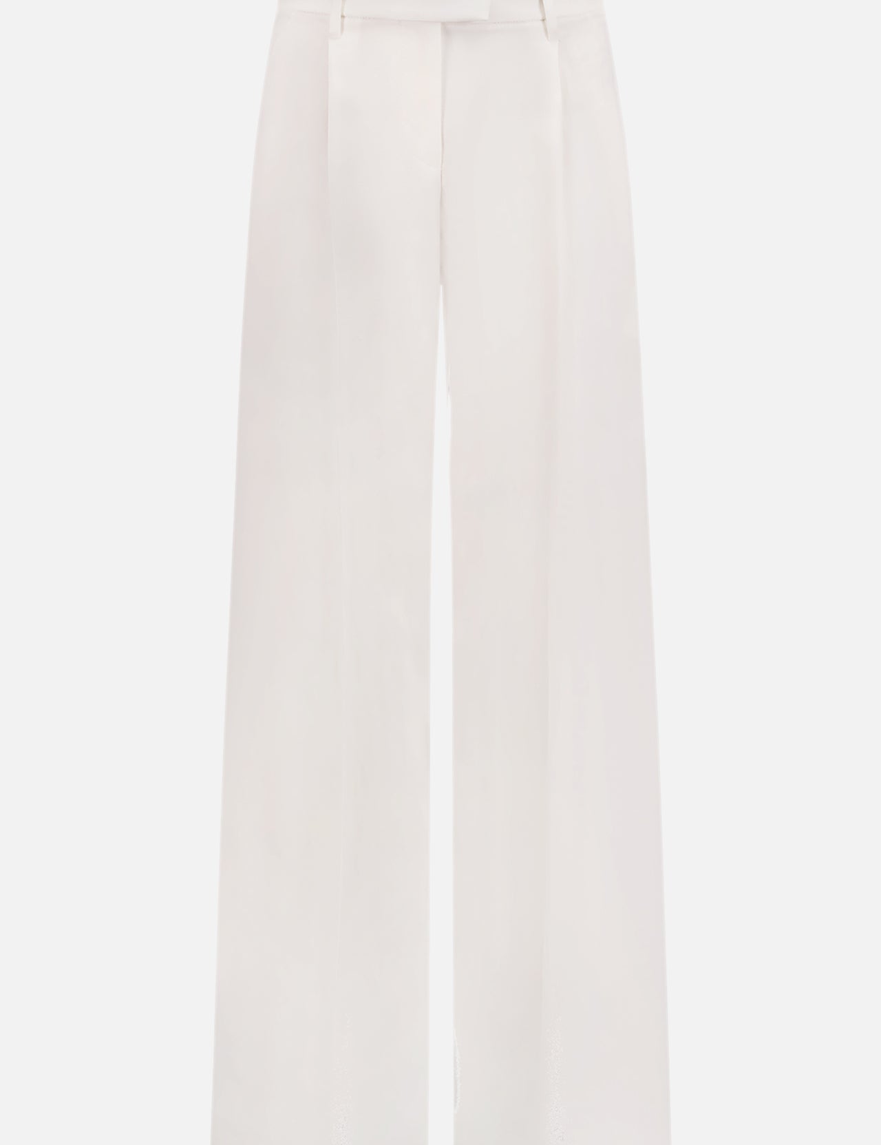 BRUNELLO CUCINELLI Trouser: wide-leg, high-waisted white Italian trousers with a tailored waistband, front pleats, and straight hem, shown against a plain white background.