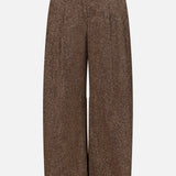 The Donegal Wool Barrel Pleated Pant by BRUNELLO CUCINELLI features a wide-leg silhouette in brown tweed wool, designed with pleats, belt loops, and a high waist in a barrel fit. Displayed on a white background and inspired by the brand’s refined craftsmanship.