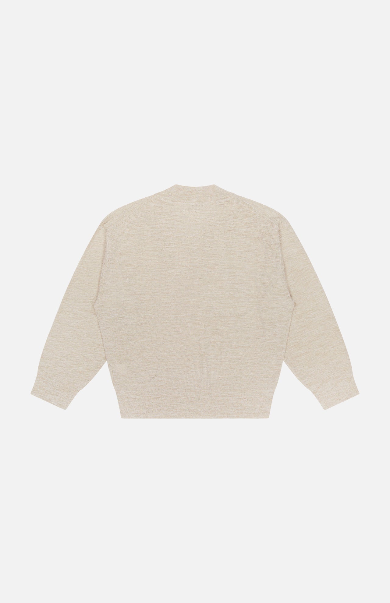 The BRUNELLO CUCINELLI Linen Long Sleeve V-Neck Pullover Sweater in beige is displayed flat against a white background, shown from the back with a simple design and no visible patterns or logos.