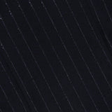 Close-up of the Sequin Pinstripe Wool Dress with Monili Collar by BRUNELLO CUCINELLI, featuring black wool fabric adorned with thin, evenly spaced diagonal silver pinstripes that create a subtle, shimmering effect—ideal for elevating tailored womenswear or highlighting the signature monili collar detail.