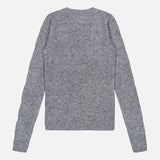 A BRUNELLO CUCINELLI Silk Knitted Long Sleeve Sweater in gray is laid flat with the back facing up, set against a plain white background.