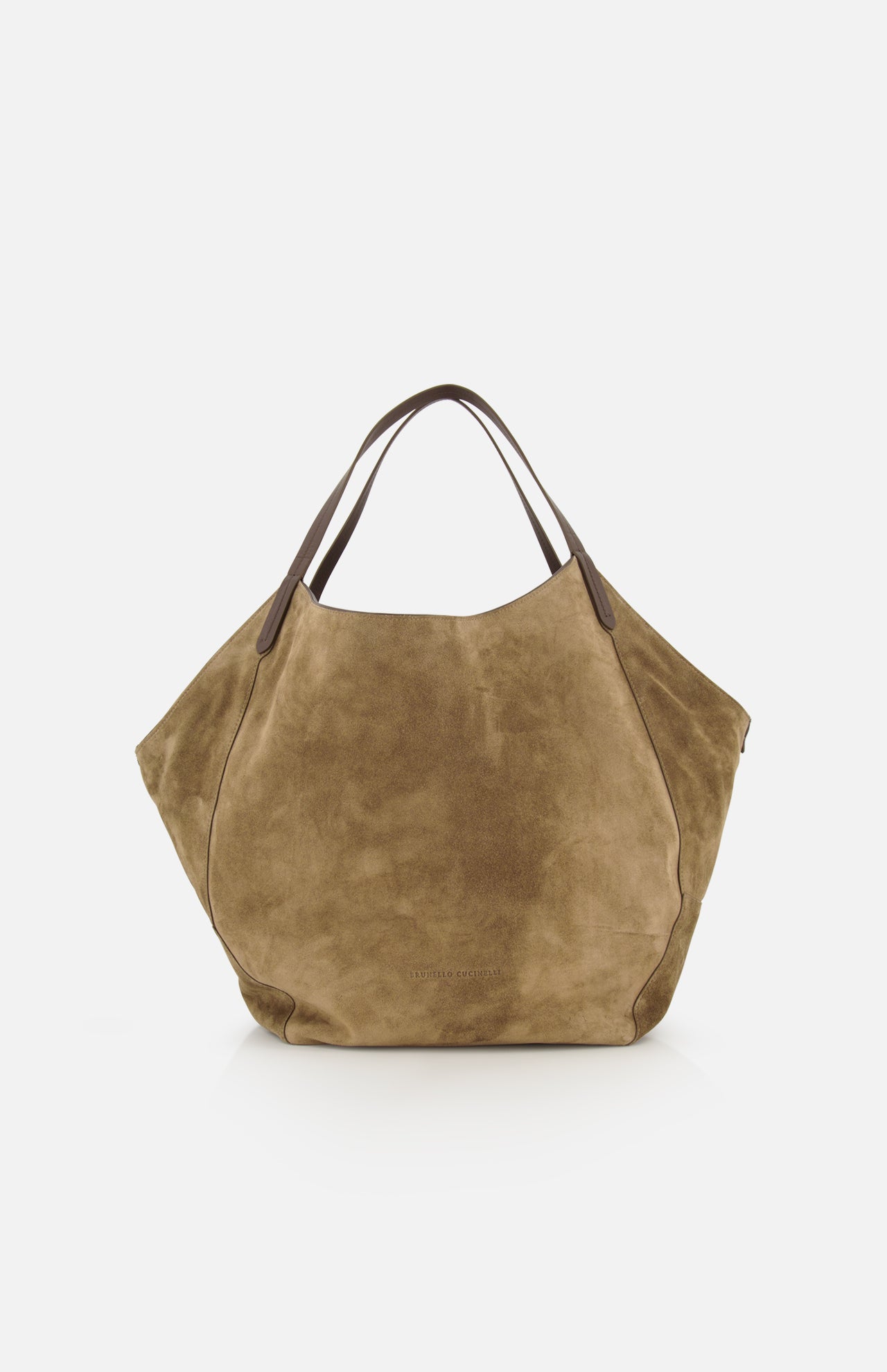 A large, slouchy brown suede Wool Check & Suede Large Reversible Bag featuring two shoulder straps and a reversible shopper design.