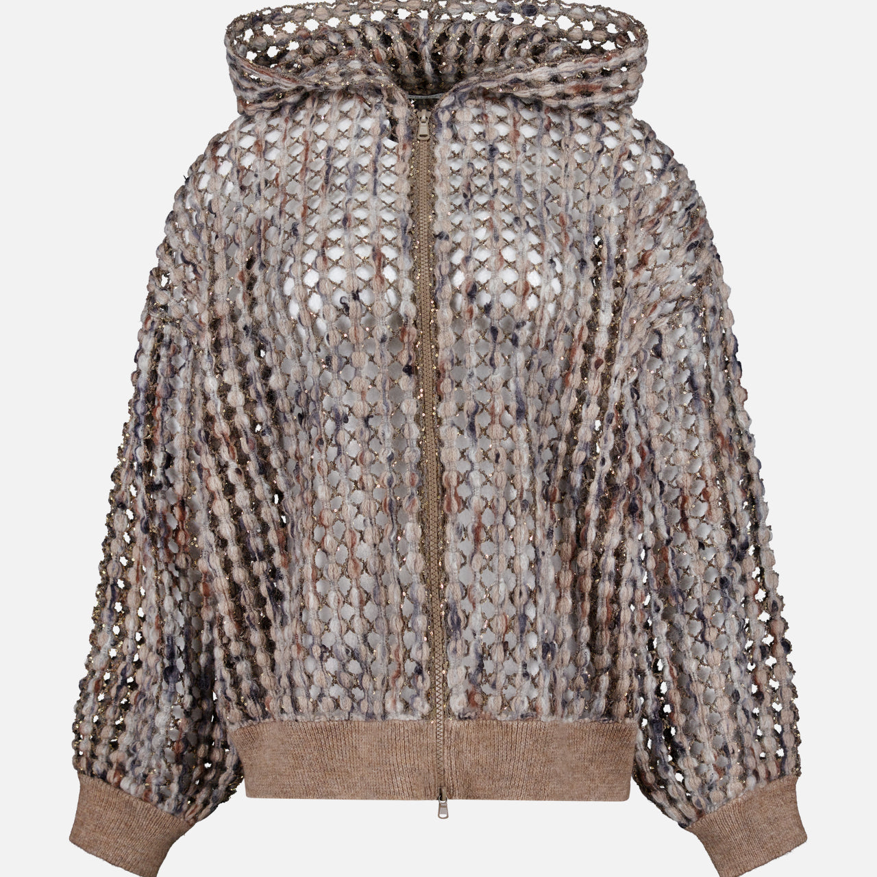 Wool Cashmere Net Embroidered Full Zip Hoodie (14719881642347)