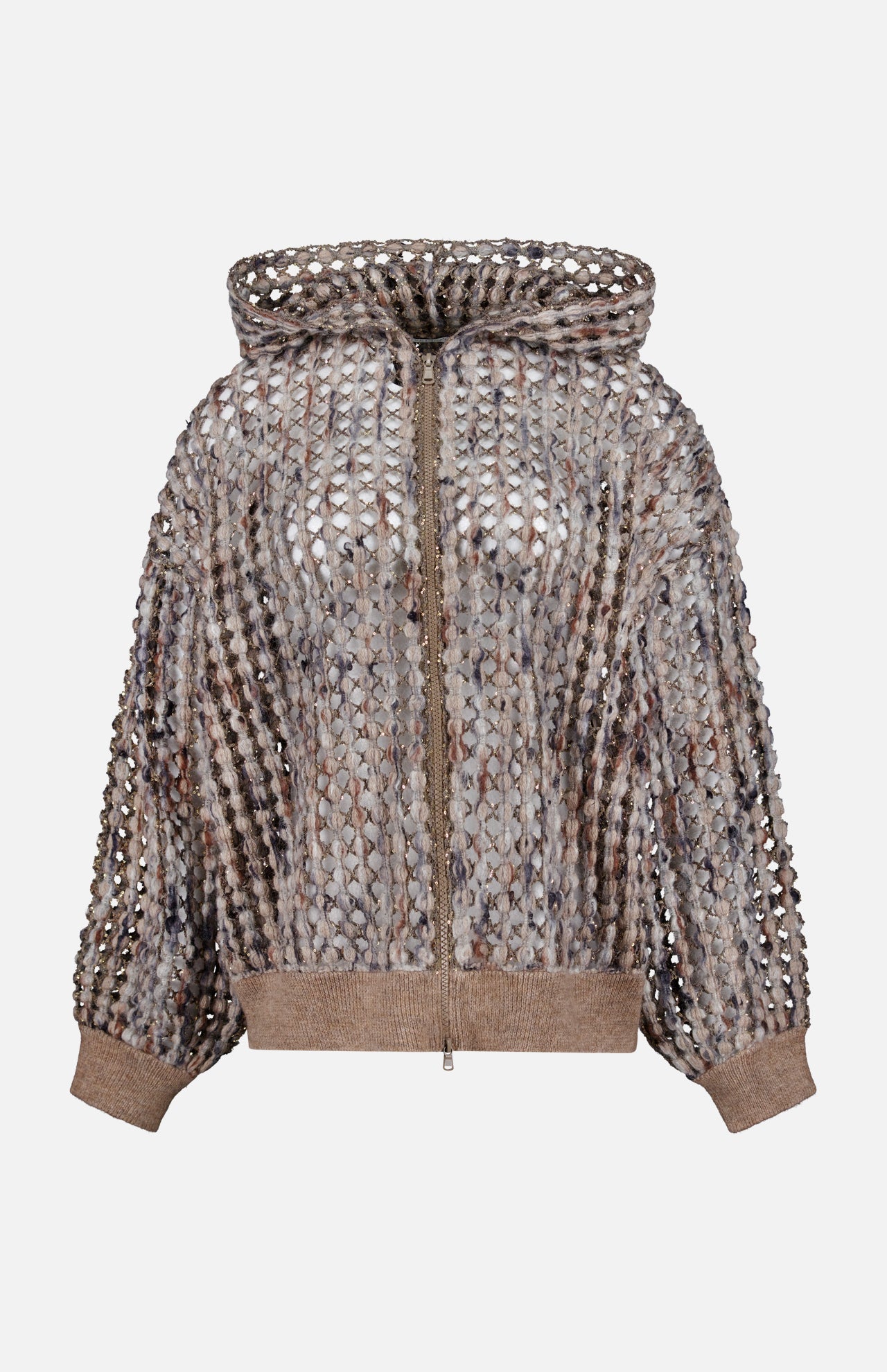 Wool Cashmere Net Embroidered Full Zip Hoodie (14719881642347)