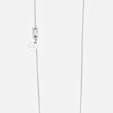 The BUNNEY Chain with Hook & Coin Necklace 60cm is a slim sterling silver chain with a small round pendant and rectangular clasp, shown on a plain white background.