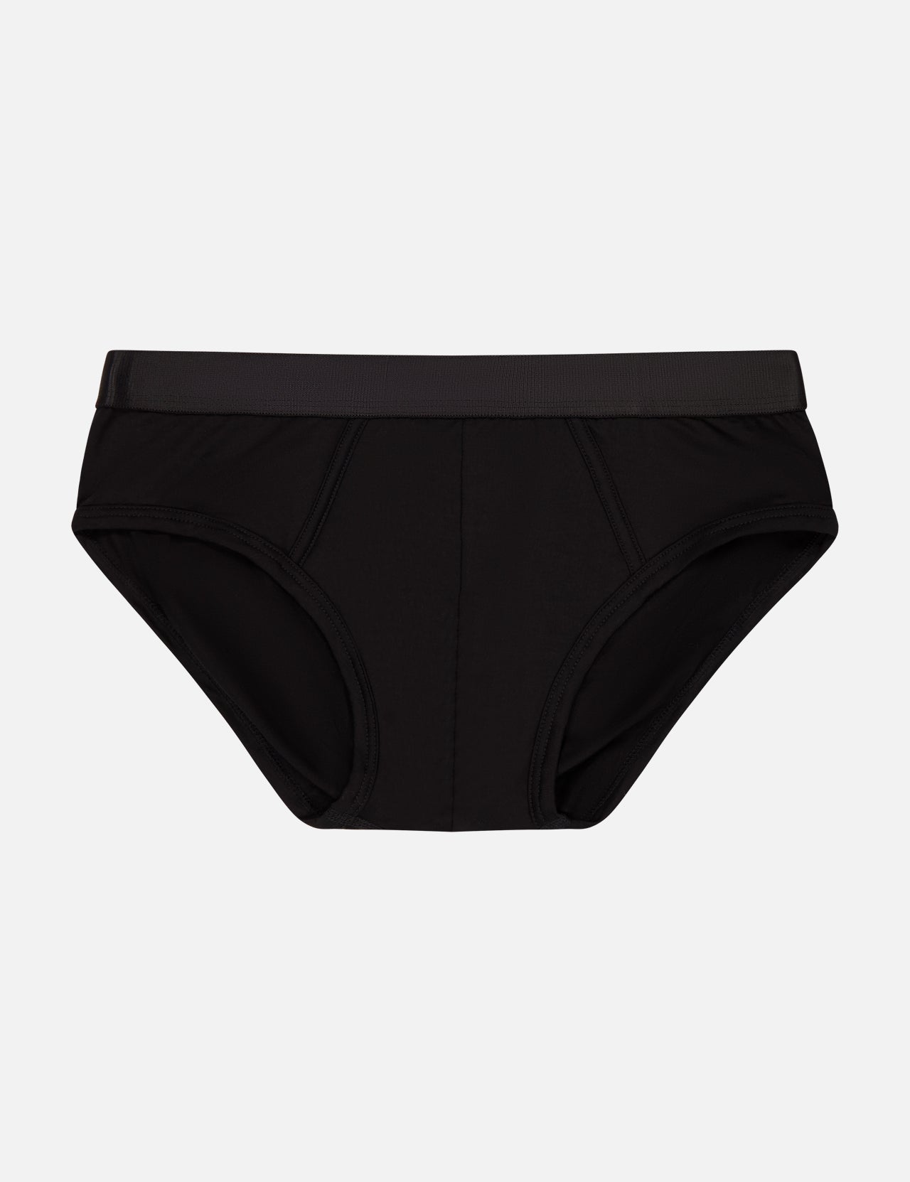 The CDLP Y-Brief is a pair of luxury men's black underwear briefs featuring an elastic waistband, shown against a white background.