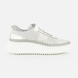 The CHLOÉ Metallized Nama Sneakers feature a silver mesh upper, metallic accents, and a thick white recycled sole, shown in profile on a plain white background.
