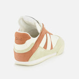 The Chloé Kick Sneakers by CHLOÉ feature cream, beige, and rust suede and leather panels with the brand embossed on the heel, shown from the left rear against a white background—ideal for comfortable sneaker lovers.