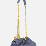 The CHLOÉ Plissé Chain Strap Bag is a lavender pleated lambskin shoulder bag with gold hardware and a delicate chain strap, shown on a white background—the perfect designer accessory for any occasion.