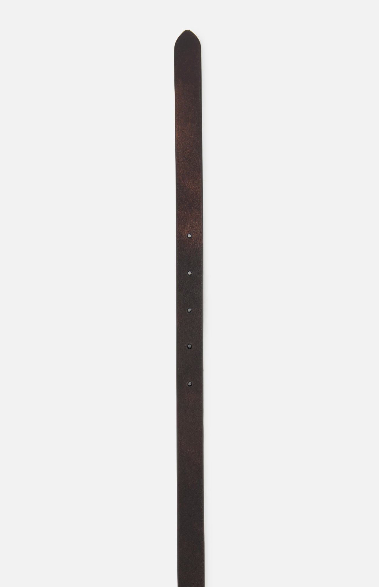 The CHLOÉ Running Horses Belt is displayed vertically against a white background, featuring dark brown leather and a distinctive brass buckle, with multiple holes near the end of the strap.