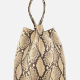 The CHLOÉ Spin Bag with Chain is a structured beige and brown snakeskin print tote featuring two handles, shown against a plain white background.