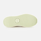 The image shows the ribbed, light green recycled sole of the CHLOÉ Nama Charm Detail Sneaker, with the brand name embossed in a circle at the center and evenly spaced horizontal grooves typical of this design.