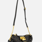 Standing upright against a plain white background, the CHLOÉ Paddington Removable Strap Shoulder Bag features black leather with a gold chain strap, gold zipper, and a prominent oversized padlock detail on the front—a nod to the iconic Paddington bag.