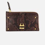 The CHLOÉ Python Paddington Wallet is a small rectangular wallet in brown python-effect calfskin, featuring gold hardware, corner studs, a strap with a gold-tone padlock on the front, and a small zipper pull.