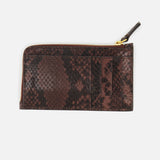 The CHLOÉ Python Paddington Wallet is a brown, python-effect calfskin card holder with a zipper compartment and multiple card slots, inspired by the small Paddington wallet, shown on a plain white background.
