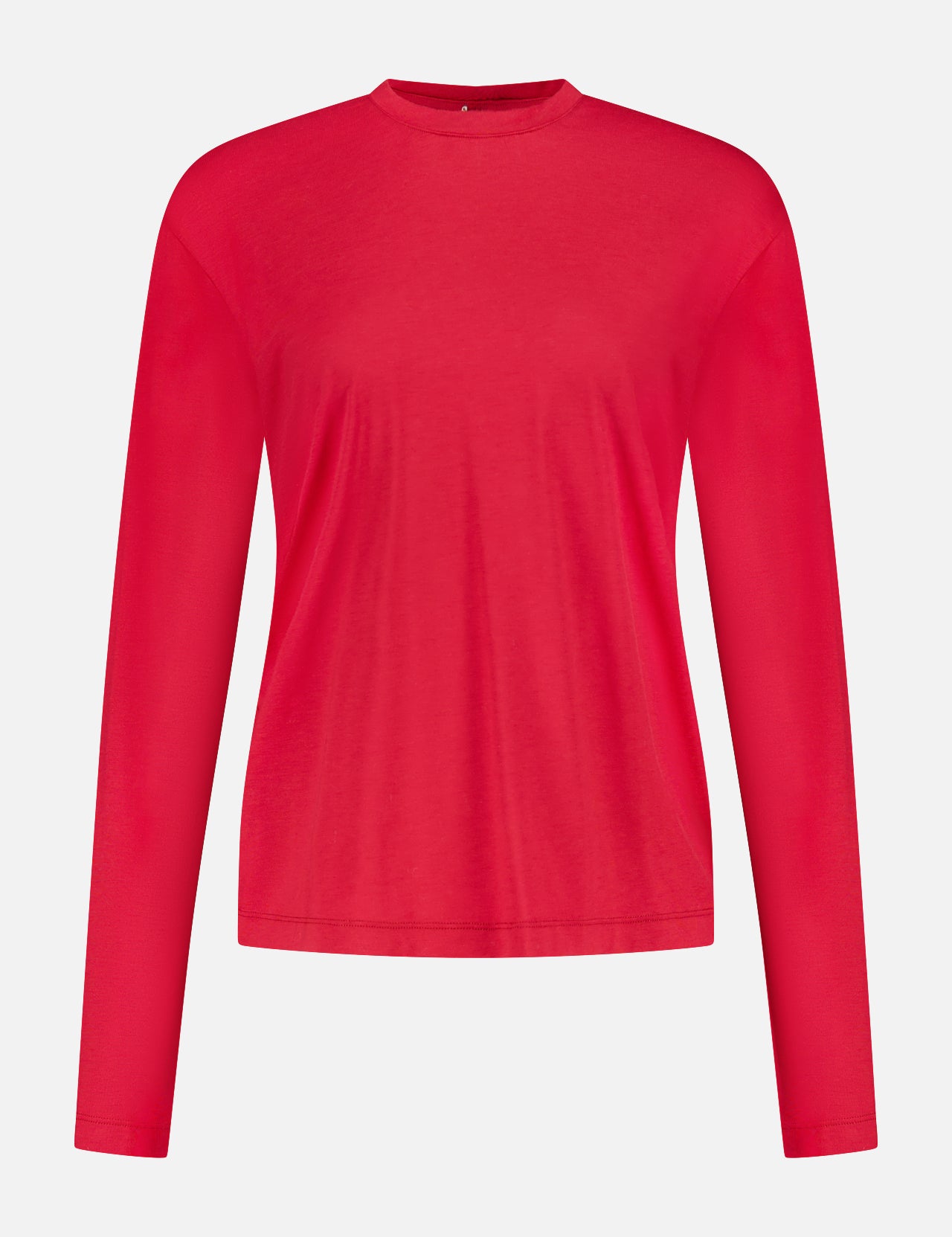 The TOTEME Classic Long Sleeve T-shirt in red is shown on a white background. Crafted from fine jersey, it features a crew neckline, relaxed fit, and has no visible patterns or logos.