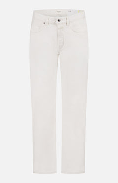 The CLOSED Straight Leg Cooper True Denim jeans in off-white, crafted from premium Italian denim with front and back pockets, button and zip closure, and belt loops, are shown against a plain white background.