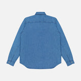 Back view of the CLOSED Army Long Sleeve Shirt—a regular-fit blue denim shirt with a collar, buttoned cuffs, and patch pockets—shown against a plain white background.