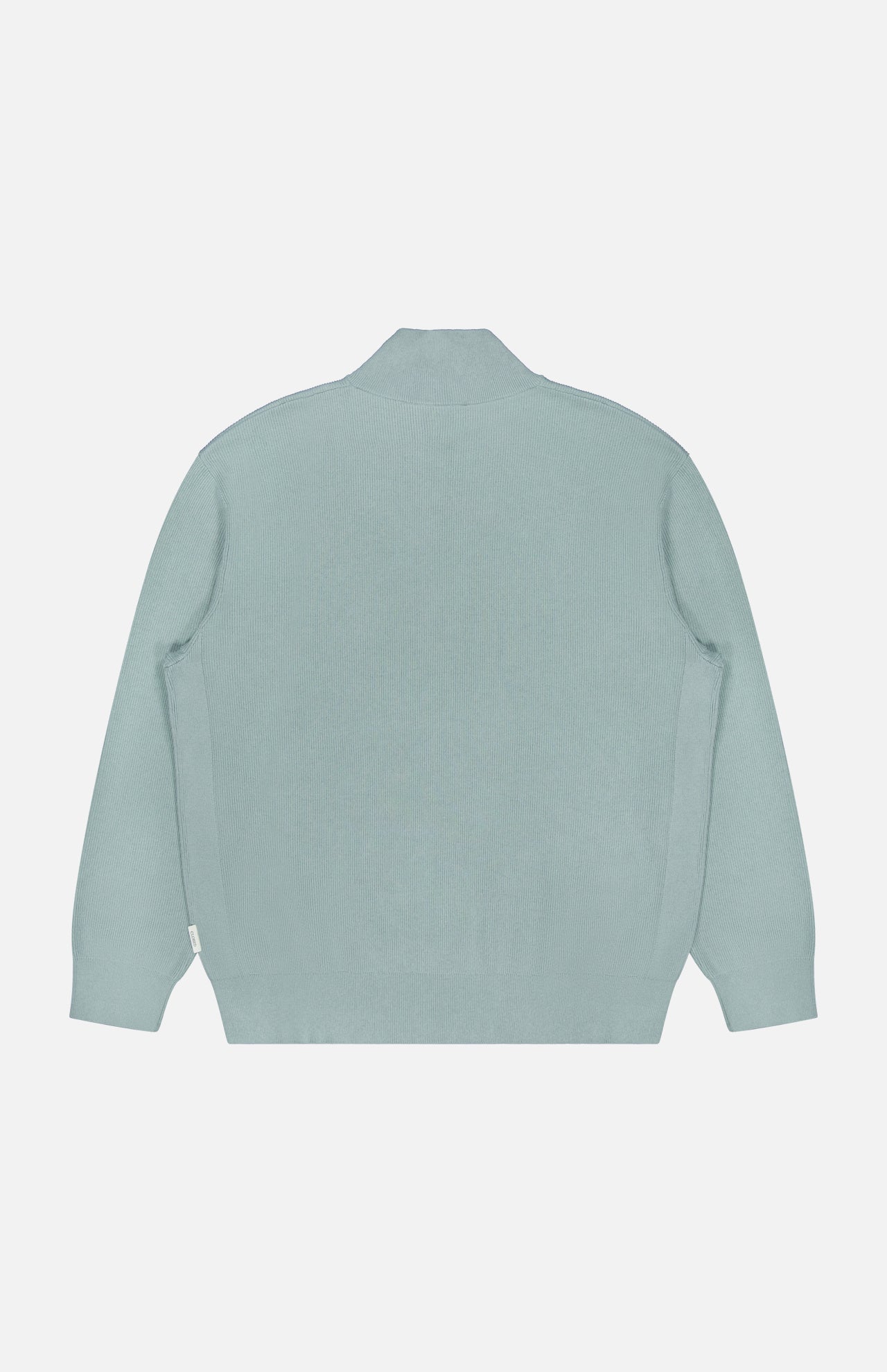 The CLOSED Half Zip Jumper Sweater, in a pale blue cotton-blend, is displayed flat from the back on a plain white background, featuring a high neckline with ribbed cuffs and hem.