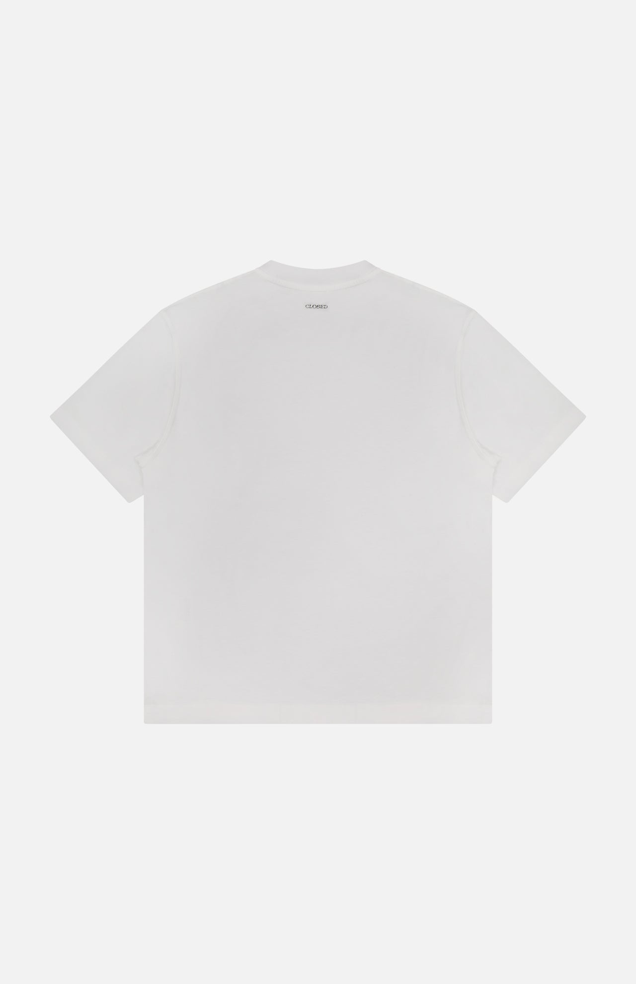 The CLOSED Printed Graphic T-Shirt is made of soft organic cotton, features a simple crew neckline, a small logo printed near the collar on the back, and is shown against a white background.