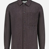 The Wool-blend Overshirt by CLOSED is a long-sleeve, button-up dark brown shirt featuring a classic collar and single chest pocket, crafted from a luxurious Italian fabric and shown against a plain white background.