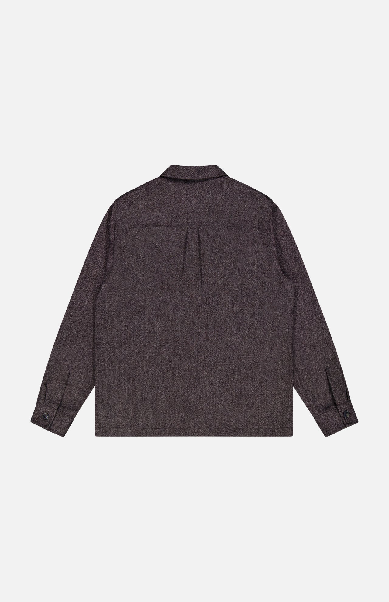 A back view of the CLOSED Wool-blend Overshirt in dark gray, featuring long sleeves with buttoned cuffs, crafted from premium Italian fabric and shown against a plain white background.