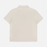 Back view of the CLOSED Zipped Neck Polo Shirt, a short-sleeve cream top with a collar and zippered neckline, shown against a plain white background.