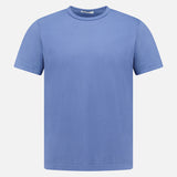 The CROSSLEY Hunt Cotton Short Sleeve Crew T-shirt, in light blue with a crew neckline, is displayed against a white background, highlighting classic Italian knitwear craftsmanship.